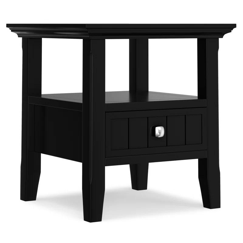 Simpli Home Acadian Solid Wood Transitional End Table with Drawer and Open Shelf