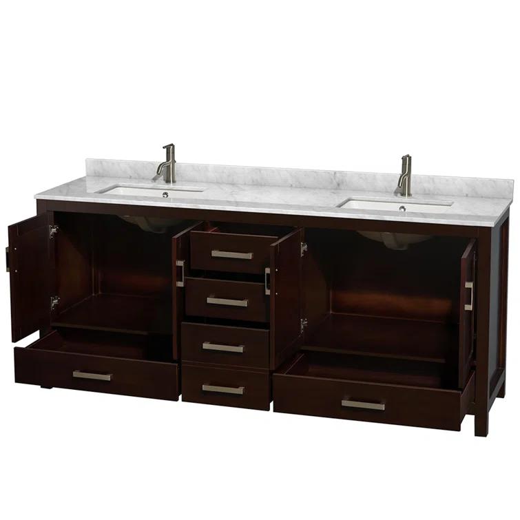 Wyndham Collection Sheffield 80" Freestanding Double Bathroom Vanity with Marble Top