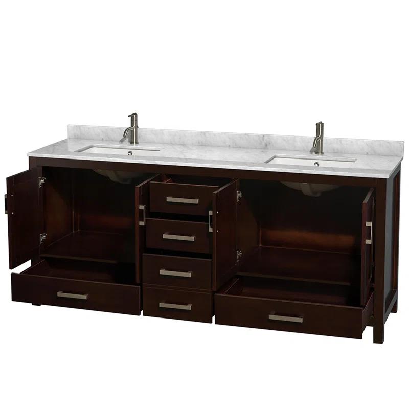 Wyndham Collection Sheffield 80" Freestanding Double Bathroom Vanity with Marble Top