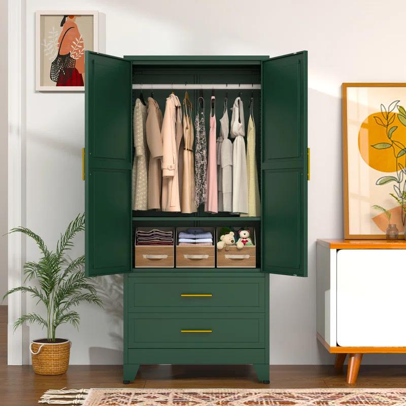 Mercer41 Melbreak Metal Modern Freestanding Wardrobe Armoire With Hanging Rod And Drawers