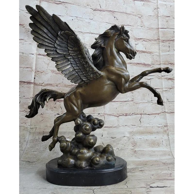 Trinx Kaile Flying Pegasus Winged Horse Greek Mythology Bronze Statue Sculpture Signed 15 Inches X 14 Inches