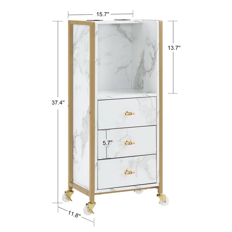 BarberPub Salon Utility Cart with Hair Dryer Holders and Wheels 37.4'' H x 15.8'' W for Salon
