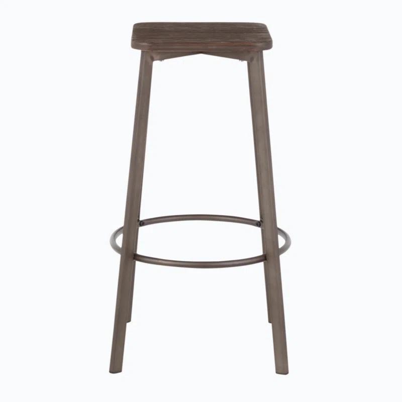 17 Stories Square Barstool In Vintage Metal And Espresso Wood-Pressed Grain Bamboo By Lumisource - Set Of 2
