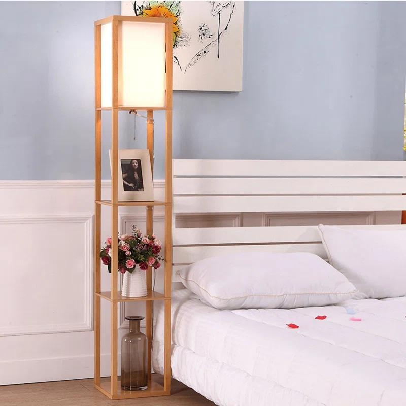 Maxwell 63 in. Traditional LED Energy Efficient 3-Shelf Floor Lamp with Fabric Square Shade