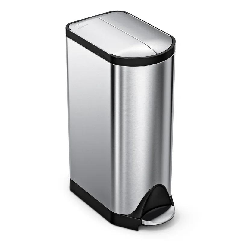 simplehuman Butterfly Lid Kitchen Step Trash Can, Brushed Stainless Steel