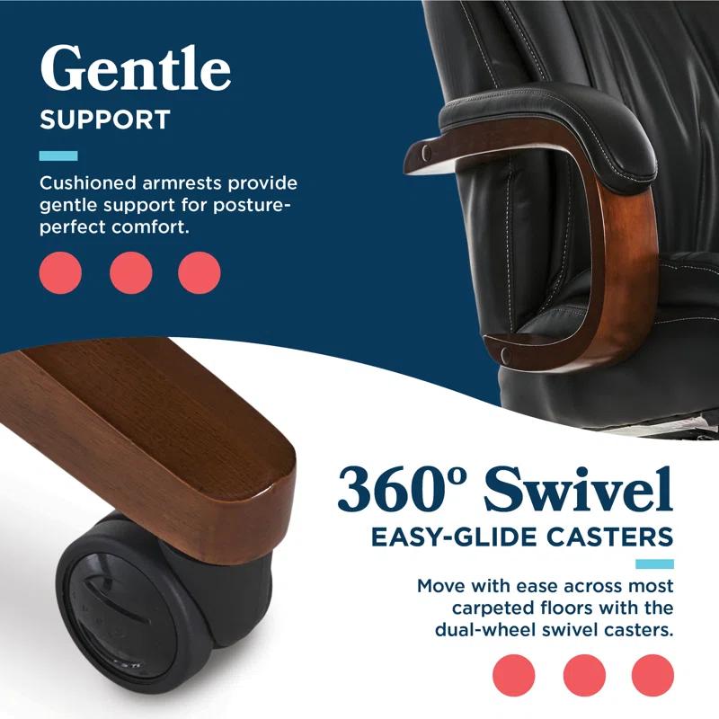 La-Z-Boy La-Z-Boy Edmonton Big & Tall Executive Office Chair, ComfortCore with Memory Foam Cushions, Real Wood Arms and Base, Waterfall Seat Edge, Bonded Leather