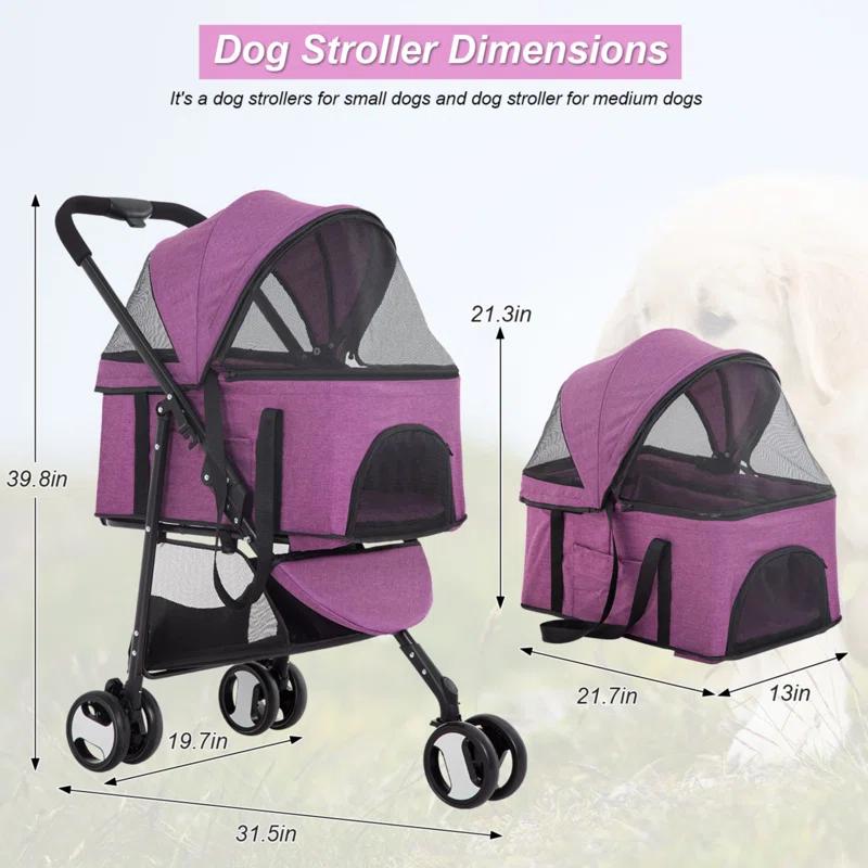BestPet Foldable Pet Stroller with Detachable Carrier