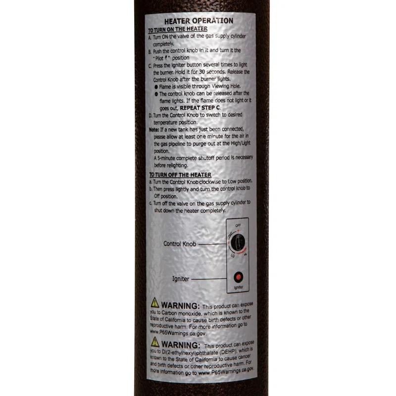 Sol 7.5' Stainless Steel Outdoor Patio 40,000 BTU Propane Heater with Wheels for Commercial & Residential Use