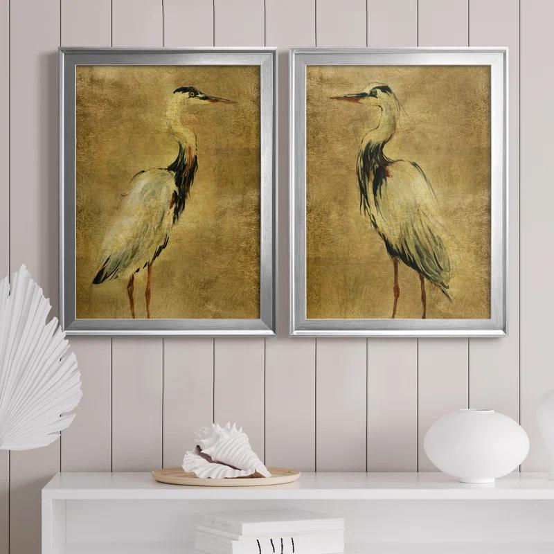 Beachcrest Home™ " Gold Crane At Dusk I " 2 - Pieces Painting Print