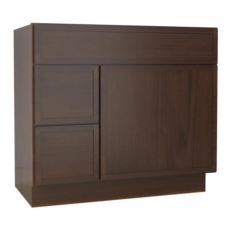 36" W Birch Plywood Freestanding Single Base 2 Drawers Storage Cabinet with Soft Close Door