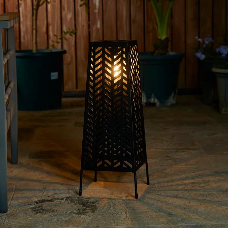 Glitzhome 21.5"H Metal Geometric Solar Powered Floor Lantern