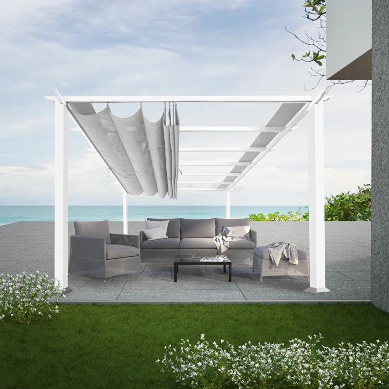 Paragon-Outdoor Florence 11 Ft. W x 16 Ft. D Aluminum Pergola in White Powder-Coated Finish with Adjustable Canopy