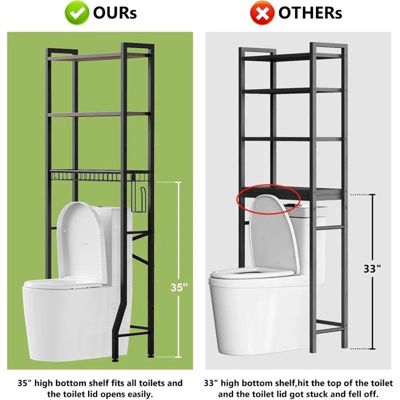 Over-The-Toilet Storage Rack, 3-Tier Bathroom Organizer Shelf Over Toilet With Shelf And Basket, Freestanding Space Saver Bathroom Shelves Above Toilet For Room
