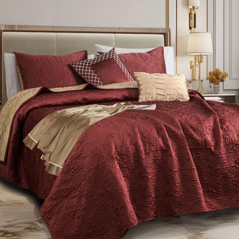Wonderful Textile Satin Quilt Set Cooling 5-Piece Bedding Set