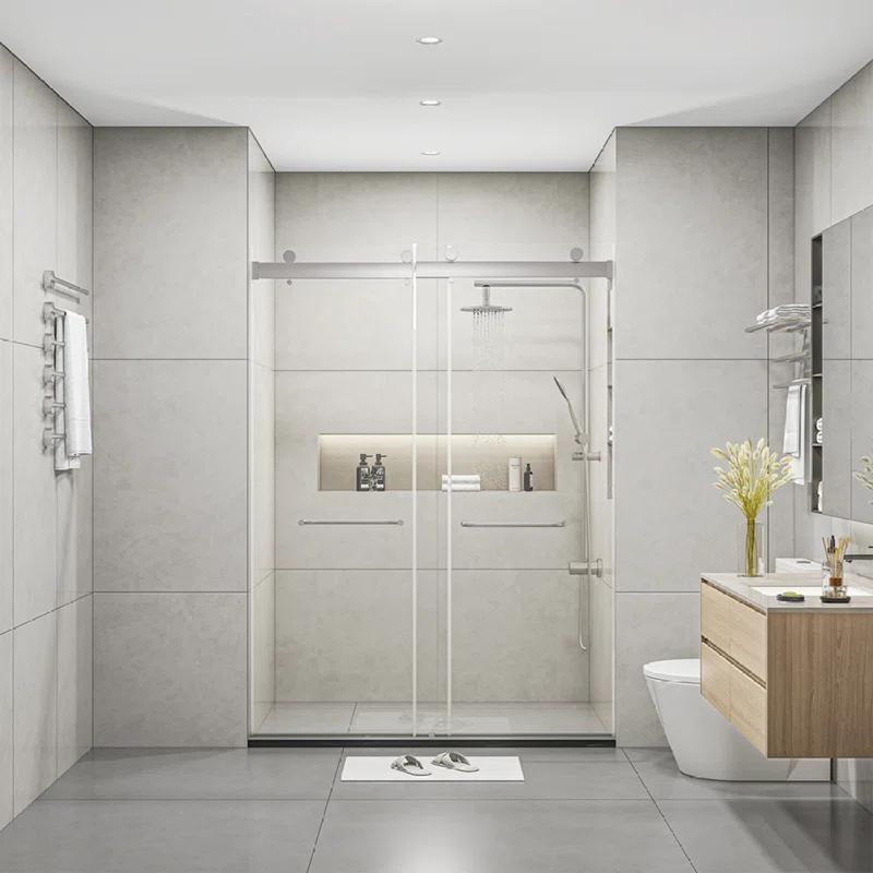 PET STOP LLC F5YDNC1F0736Q 60" Width x 76"Height Shower Doors with 3/8"(10mm) Clear Tempered Glass