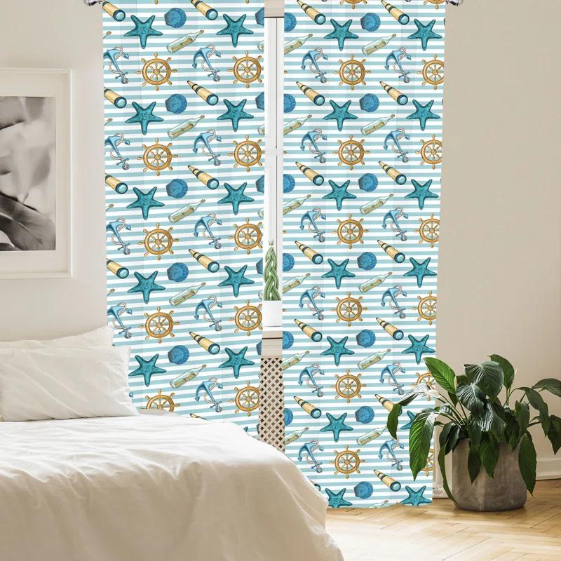 Ambesonne Nautical Striped Semi-Sheer Rod Pocket Curtain Panels (Set of 2)