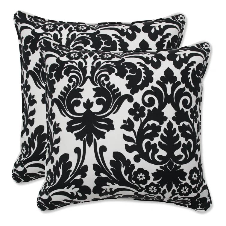 Pillow Perfect Essence Onyx Damask Indoor/Outdoor Reversible Throw Pillow (Set of 2)
