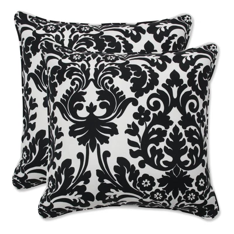 Pillow Perfect Essence Onyx Damask Indoor/Outdoor Reversible Throw Pillow (Set of 2)