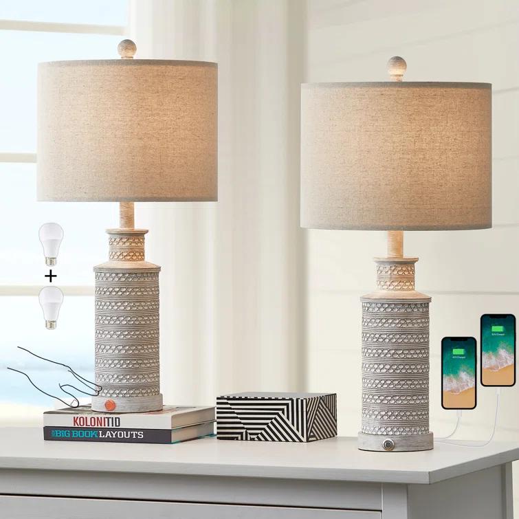 Union Rustic 24.5"country retro farmhouse resin table lamp set,classic design suitable for living room,bedroom bedside (Set of 2)