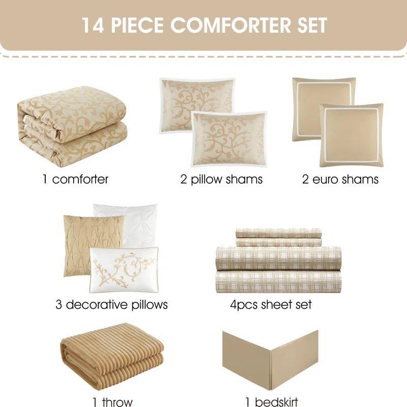 Nanshing America, Inc Janella 14 Piece Luxury Glam Comforter Set