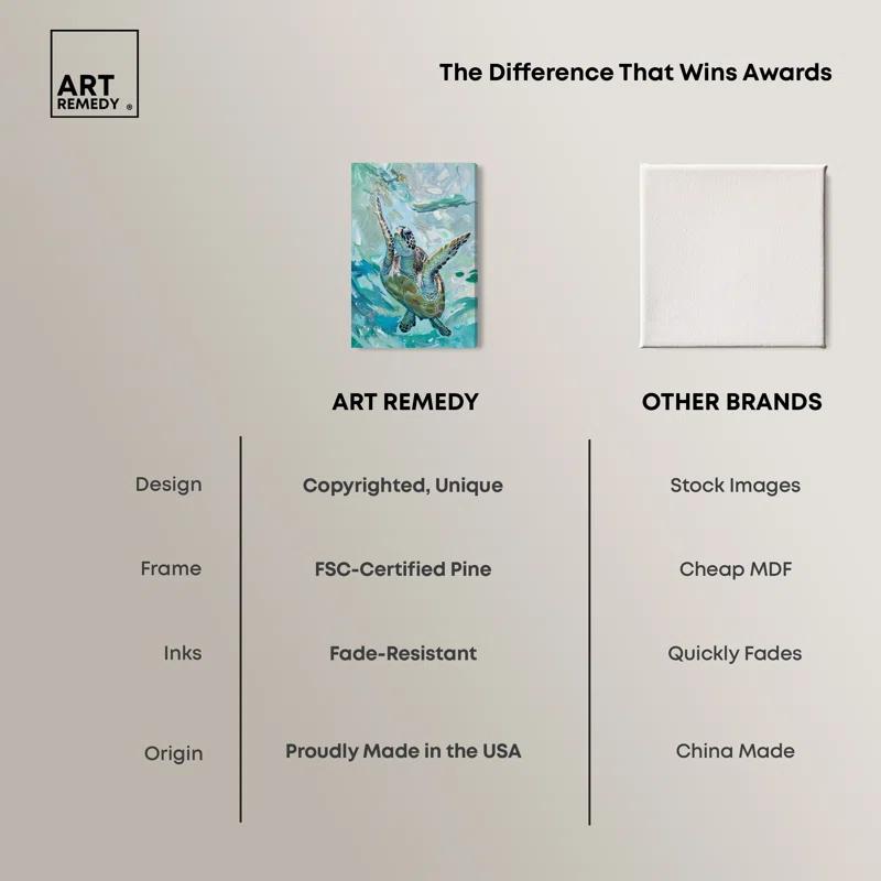 Art Remedy Art Remedy Serene Turtle Framed Colorful Coastal 1 Piece Canvas Wall Art 57715