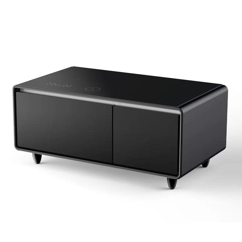 CRS APPLIANCES, Modern Smart Coffee Table with Built-in Fridge, Bluetooth Speaker, Wireless Charging, Touch Control Panel, USB Ports, Outlet Protection, Atmosphere light
