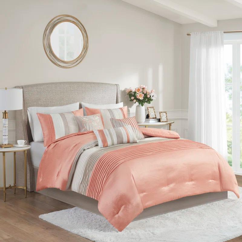 Madison Park Amherst 7 Piece Striped and Pleated Comforter Set