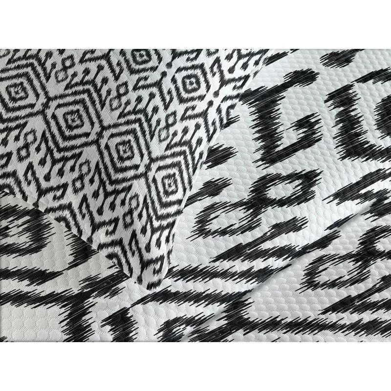 Ambesonne Bohemian Bedspread Set 3 Pcs Scribble Ikat Art King White and Charcoal Grey