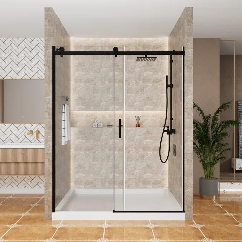 60" W x 76" H Framed Shower Door Single Sliding 10MM Tempered Glass 304 Stainless Steel Accessories