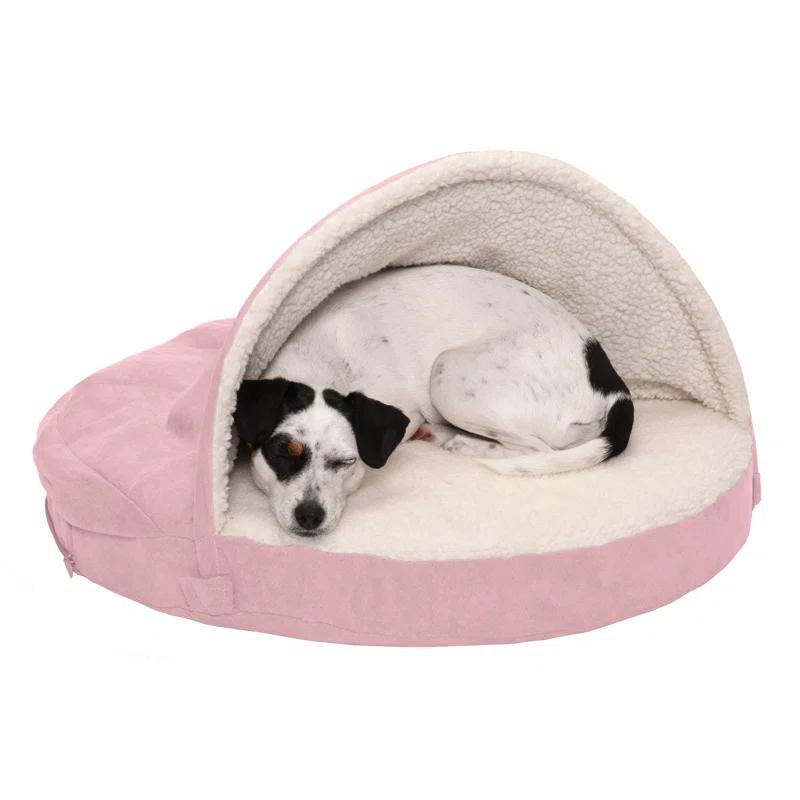 FurHaven Faux Sheepskin Round Hooded Orthopedic Dog Bed