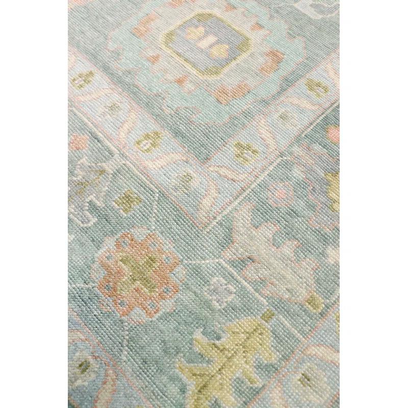 Pasargad Oushak Hand-Knotted Wool Light Blue/Orange Area Rug