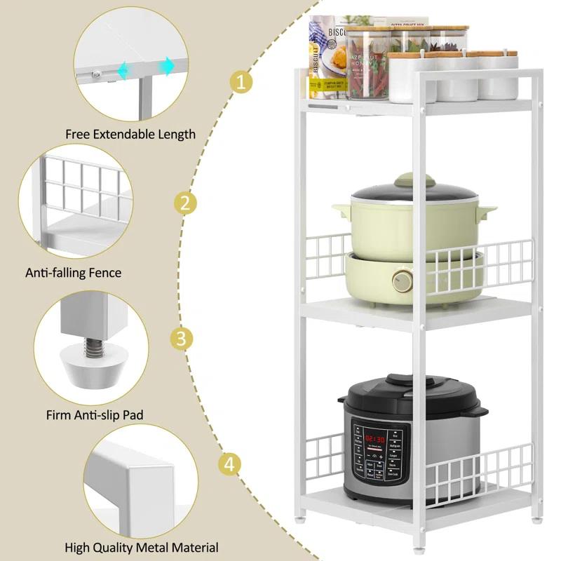 Expandable Slim Storage Shelf, 3 Tier Metal Shelving Unit For Bathroom Storage Organizer, Free-Standing Narrow Shelf, Open Floor Shelves For Small Spaces,Laundry,Bathroom,Kitchen, White