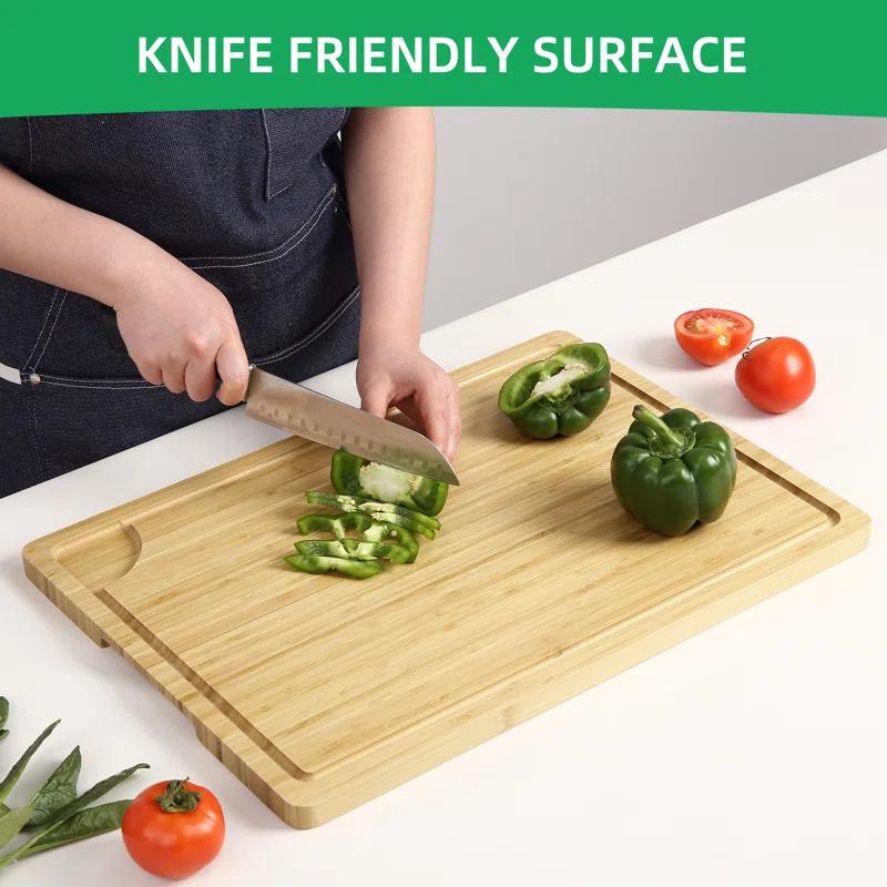 20" Large Cutting Board, Bamboo Wood Cutting Board for Kitchen with Handles and Juice Groove