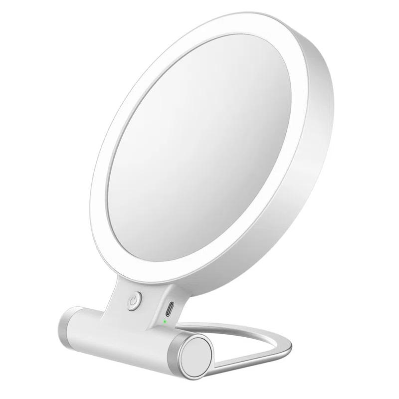 IMPRESSIONS VANITY · COMPANY Focus Tri Tone Travel Makeup Mirror with LED Lights, Dual Sided 10x Magnifying Mirror with 360 Tilt