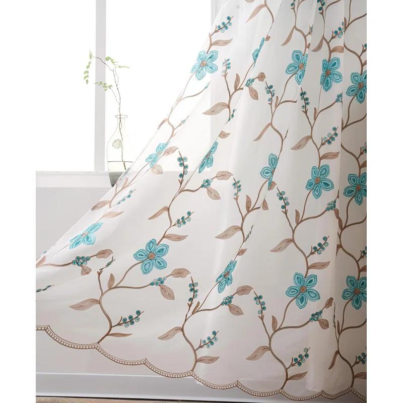 Red Barrel Studio® Embroidery Sheer Curtain 2 Panels Set Luxury Window Curtain Attached Valance With Satin Backing And 2 Tie Backs