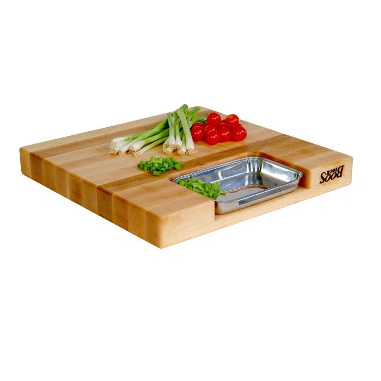 John Boos Boos Block Newton Prep Master Reversible Wood Cutting Board with Juice Groove and Pan, 2.25-Inch Thickness, 24" x 18" x 2 1/4", Maple