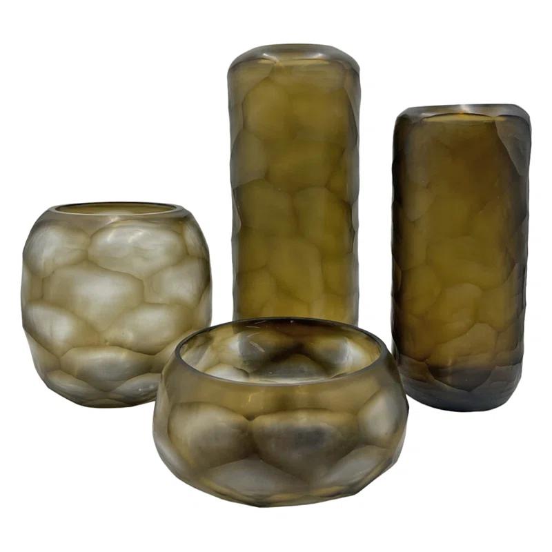 Bergamo Art Set of 4 Decorative Handmade Glass Rustic Artistry Vase in Brown