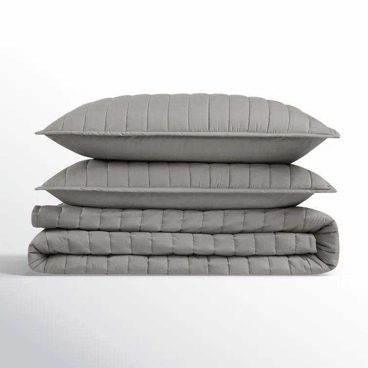 Brooklyn Loom Oversized Cotton Percale 3 Piece Quilt Set