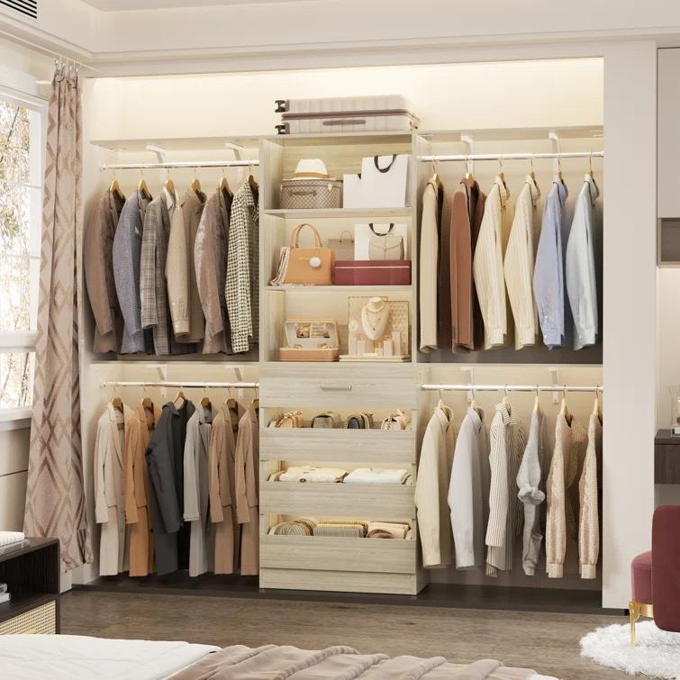 Aheaplus 96'' Closet With 4 Drawers And Shelves,With  4 Clothes Garment Rack