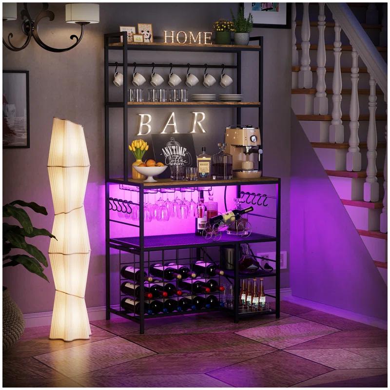 17 Stories Higginsville Wine Bar Cabinet with Outlet and LED Light