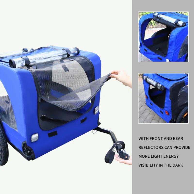 Myhomekeepers Blue High Quality 16 Inch Air Wheel Pet Bike Trailer For Dogs Foldable Bicycle Pet Trailer