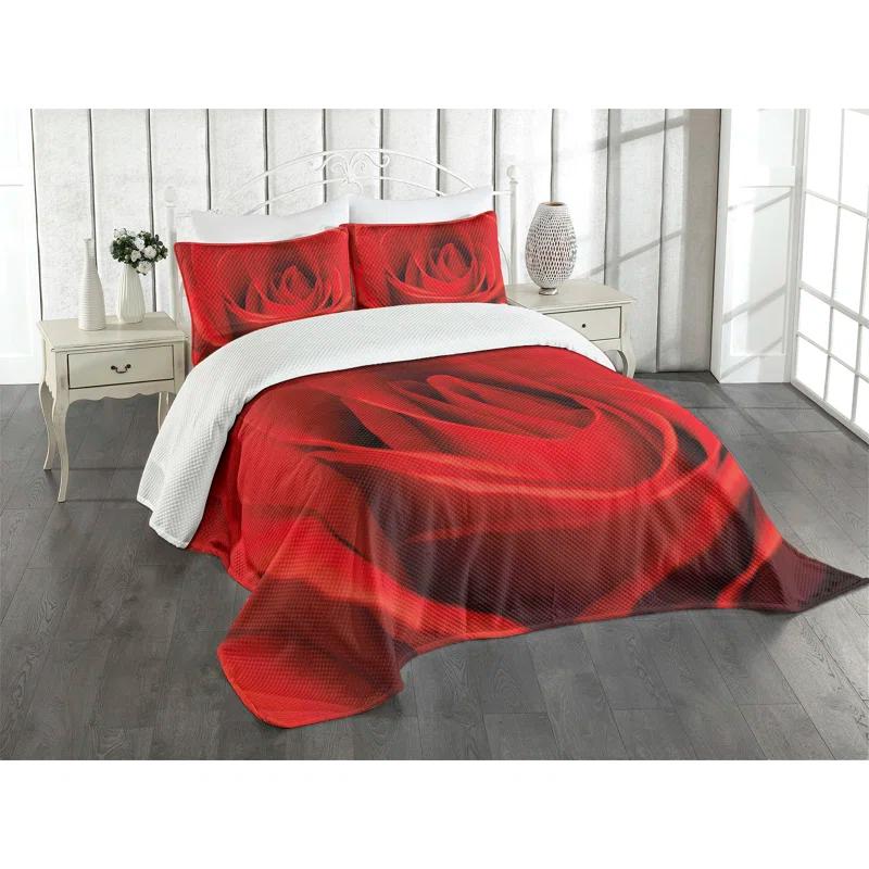 Ambesonne Rose Bedspread Natural Beauty Red Blossom Vermilion