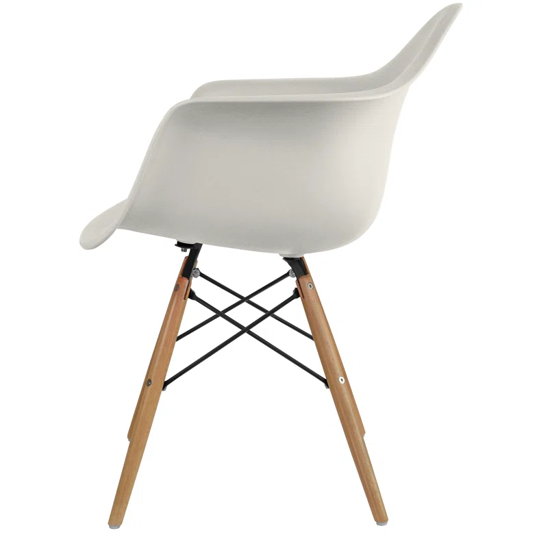 2xHome Plastic Dining Armchairs with Natural Wooden Wood Legs Indoor Outdoor (Set of 2)