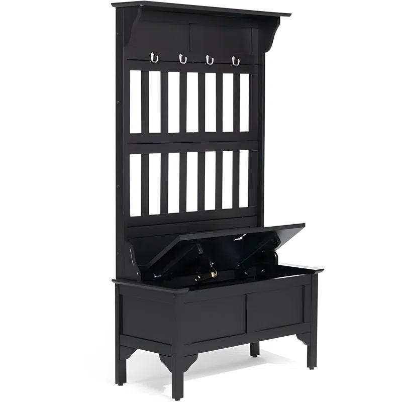 Co-t Solid Hardwood Hall Tree With Storage Bench, Safety Hinge, And Brass Hooks