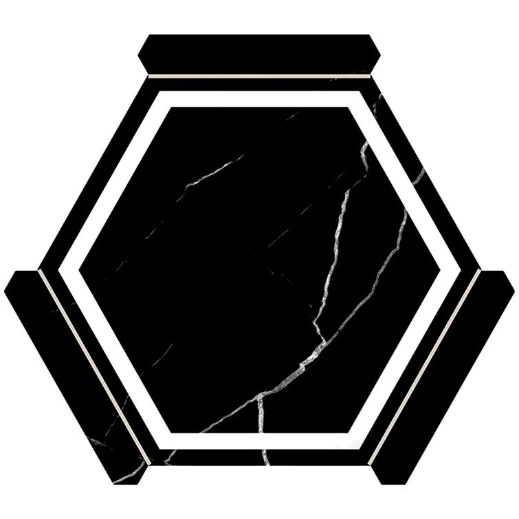 Apollo Tile Aureole 8.66 In. X 9.84 In. Matte Black And White Porcelain Hexagon Wall And Floor Tile (8.07 Sq Ft/Case) - 18 Sheets (Set of 18)