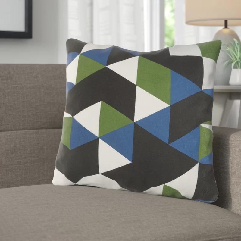 Trudy Geometric Blue and Yellow Cotton Throw Pillow Set