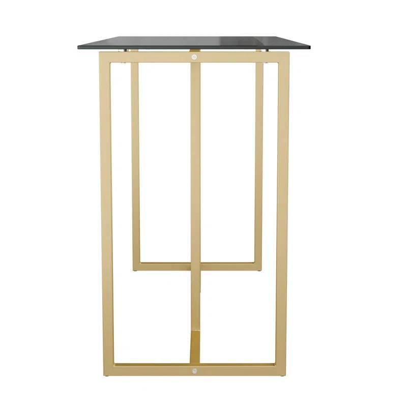 Huddleston Martha Stewart Eli Tempered Glass Top Home Office Desk with Steel Frame