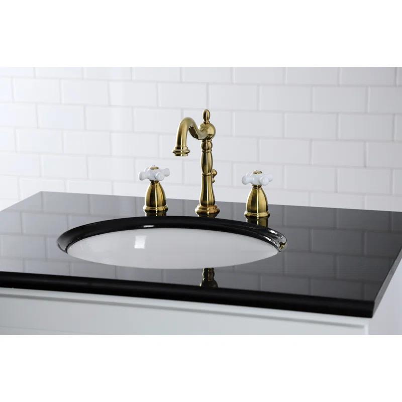 Kingston Brass KB1977PX Kingston Brass Heritage Two-Handle 3-Hole Deck Mount Widespread Bathroom Faucet with Brass Pop-Up Drain