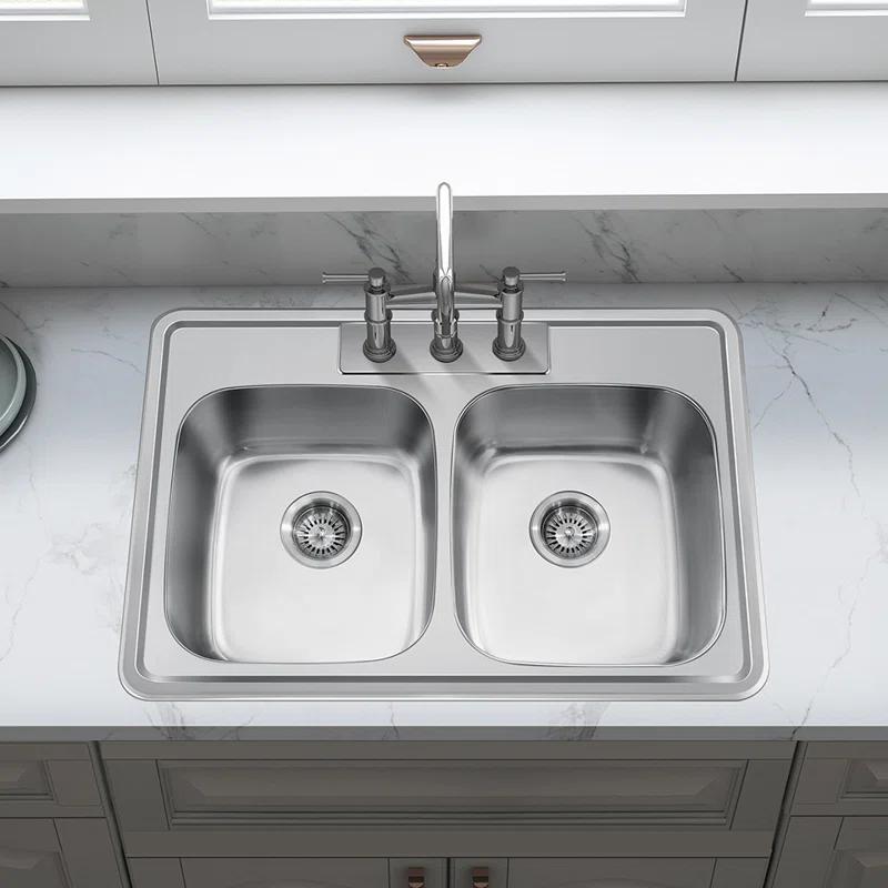 KDK HOME Stainless Steel 33" L x 22" W Drop In/Top Mount Kitchen Sink Double Bowl Stainless Steel Sink KH-3322T