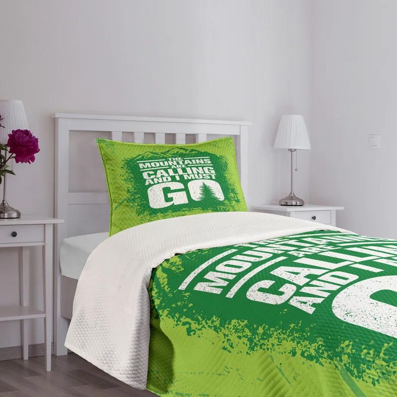 Ambesonne Ambesonne Adventure Bedspread Grungy Mountains Text Lime Green Fern Green
